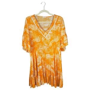 LABEL OF LOVE Babydoll Dress Yellow Floral Flutter Sleeve Size Small Summer